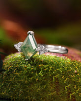 ELODIE One Of A Kind Kite Cut Moss Agate Engagement Ring